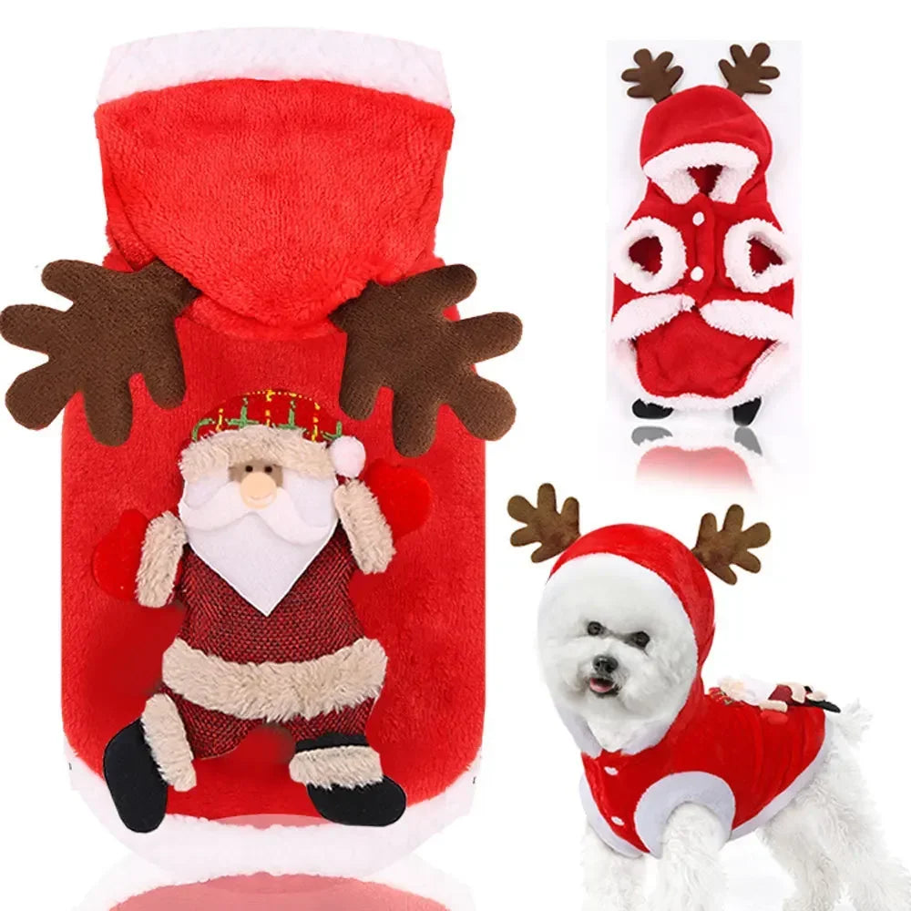 Christmas Dog Clothes – Warm Elk/Santa Hoodie