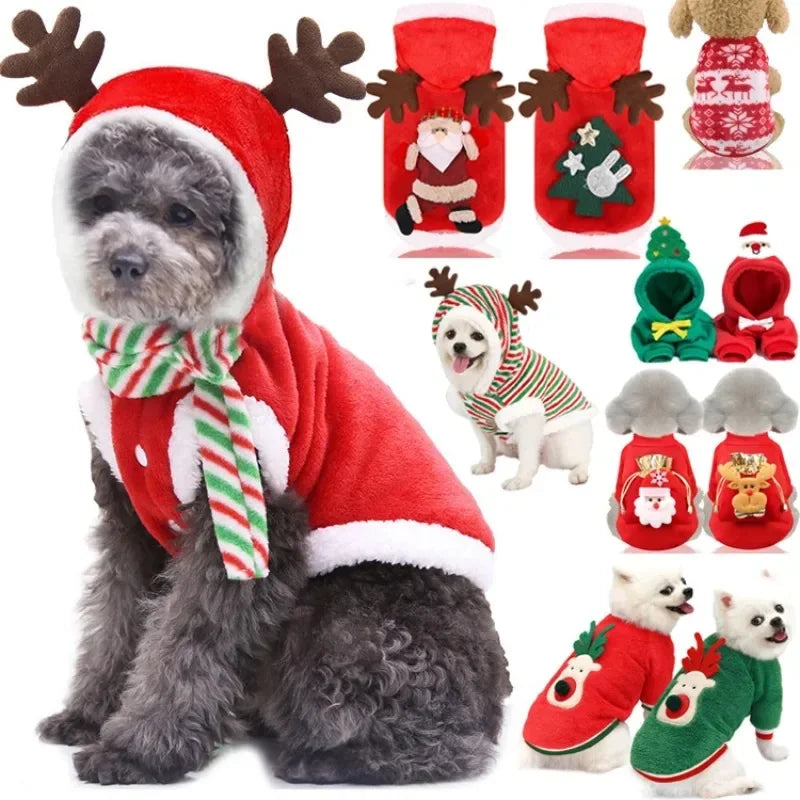 Christmas Dog Clothes – Warm Elk/Santa Hoodie