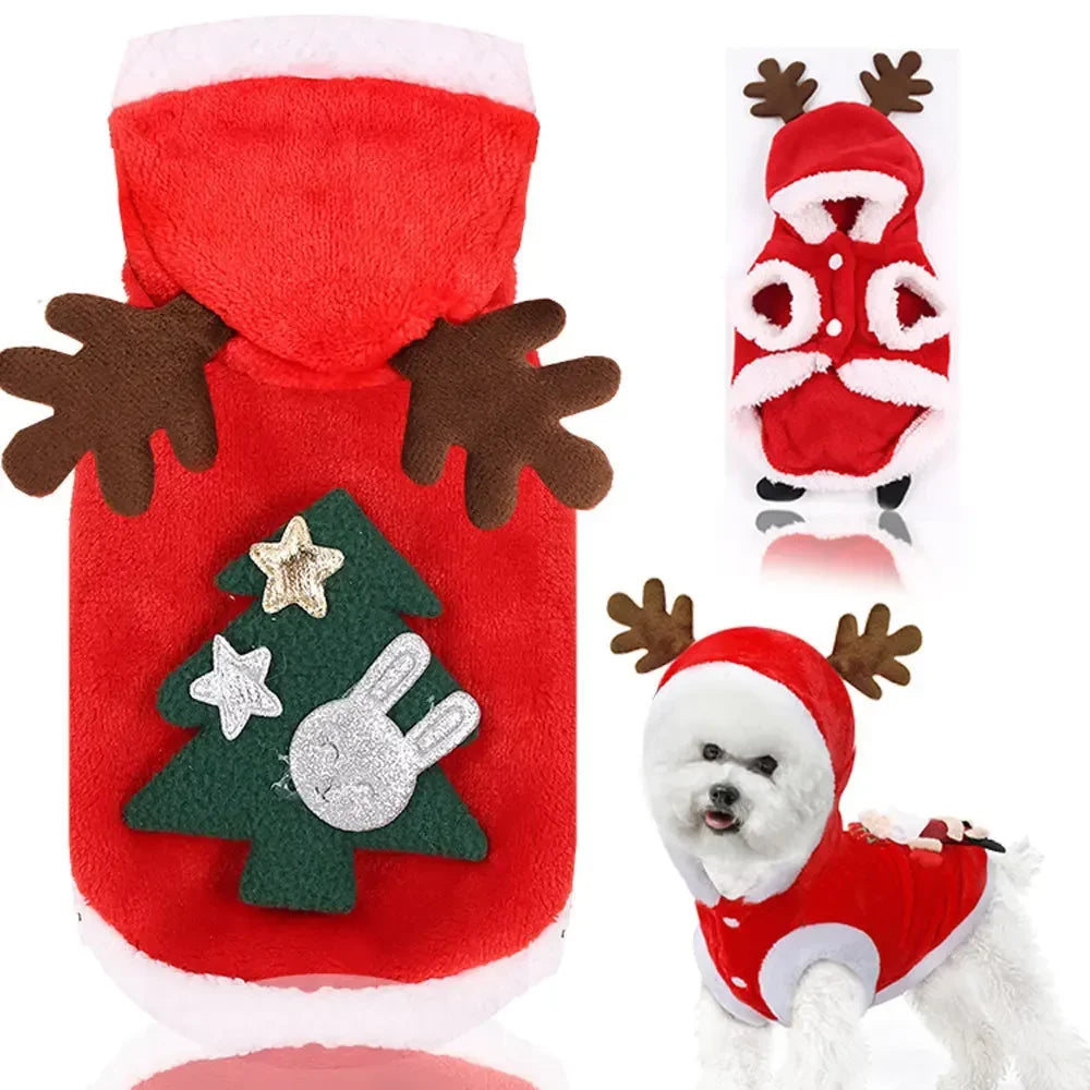 Christmas Dog Clothes – Warm Elk/Santa Hoodie